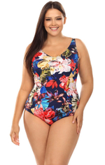 Совместный купальник plus size с цветочным рисунком на лицевой части (Размер: 85C/42) (Цвет: разноцветный)