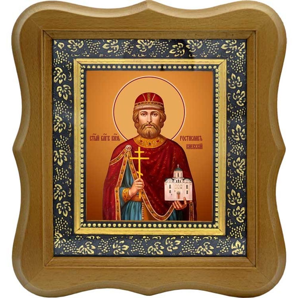 Ростислав (в Крещении Михаил) Мстиславич Киевский, Смоленский благоверный князь. Икона на холсте.