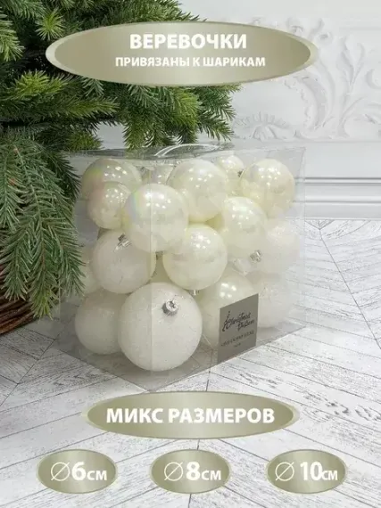 Набор пластиковых шаров Эллада 26 шт., белый, Christmas DeLuxe (87026)