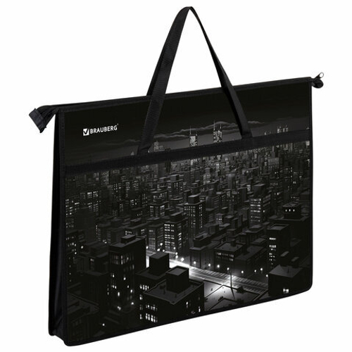 Папка для рисунков и чертежей с ручками BRAUBERG А3, пластик, молния сверху, Night city, 273410