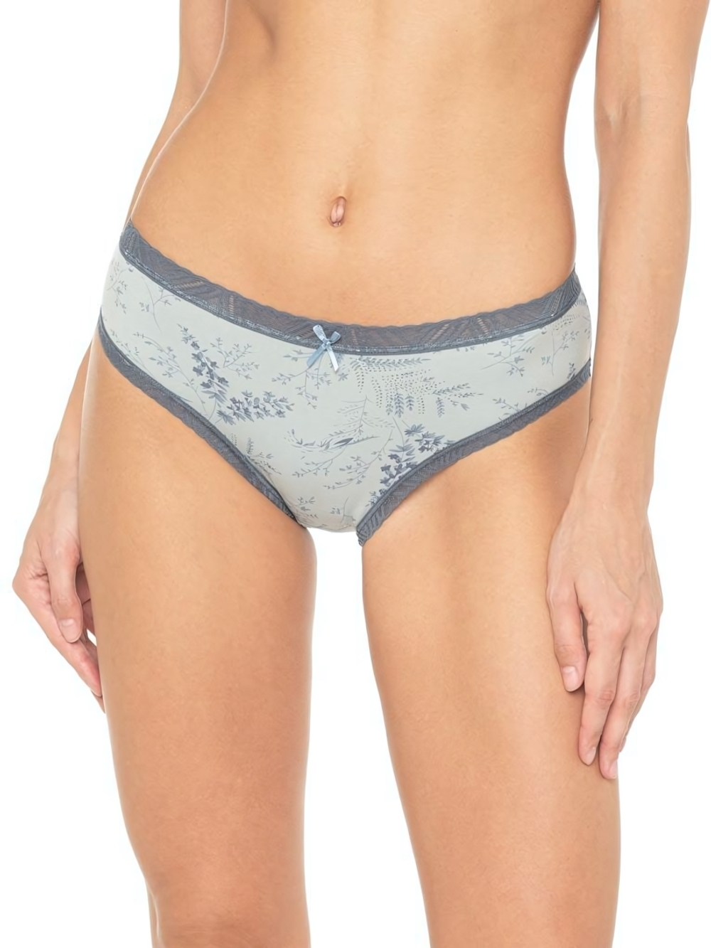 Нежные трусики с принтом в виде растений (Размер: L) (Цвет: серый)