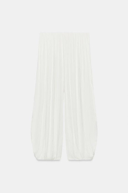 ZARA АТЛАСНЫЕ БРЮКИ СО СКЛАДКАМИ, ЖЕЛТОВАТО-БЕЛЫЙ