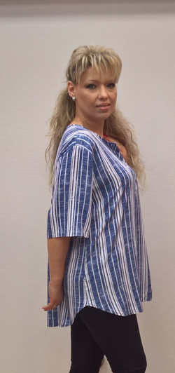 Блузон-поло в бело-синюю полоску