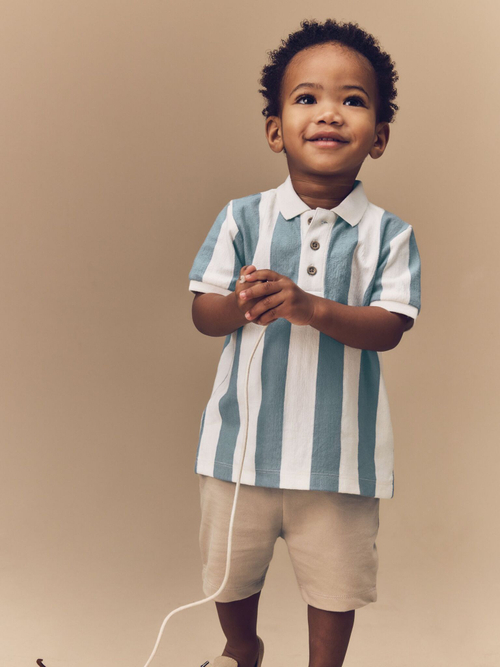 Поло и шорты в комплекте для мальчика Next E26-080, Белый, Голубой, Песочный