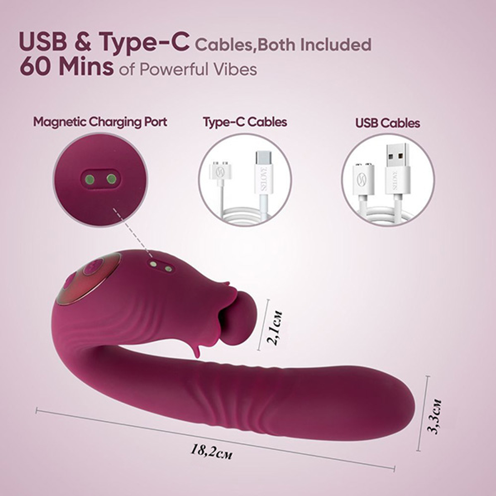 Фиолетовый вибратор для стимуляции точки G Selove Campanula Thrusting & Stroking G-Spot Vibrator Purple