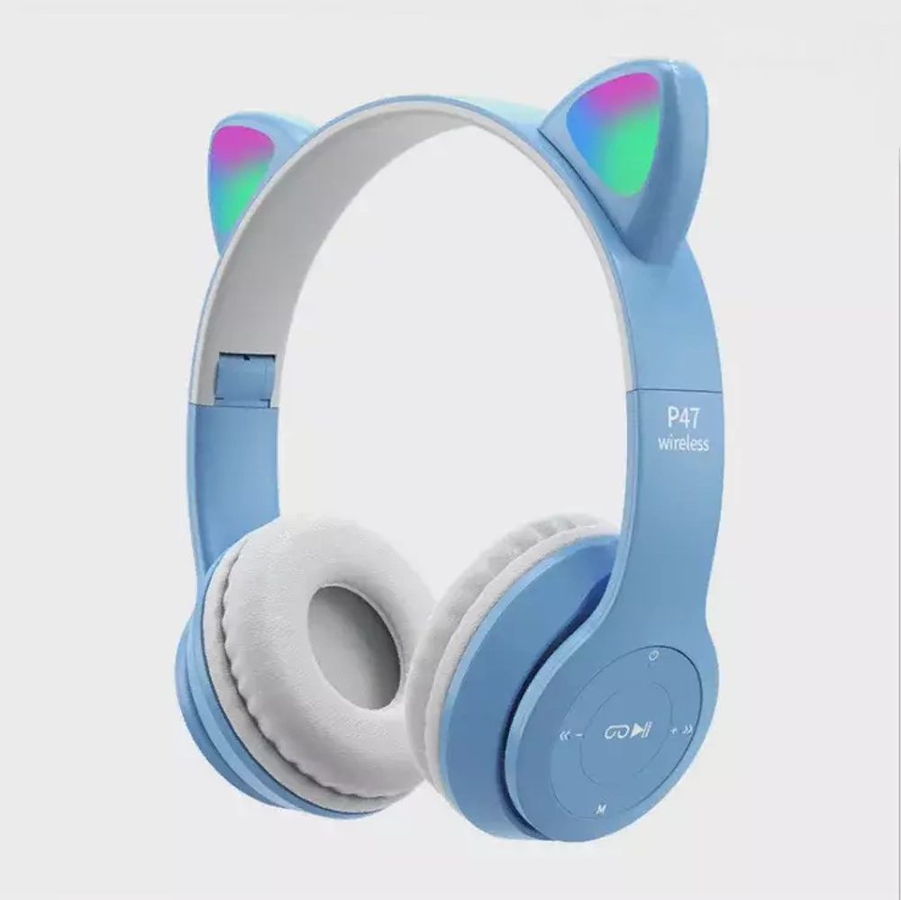 Bluetooth наушники детские с ушками P47M в ассортименте, гарнитура с ушками, разноцветные
