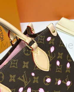 Коричневая сумка Louis Vuitton Onthego PM с узором монограм и цветами