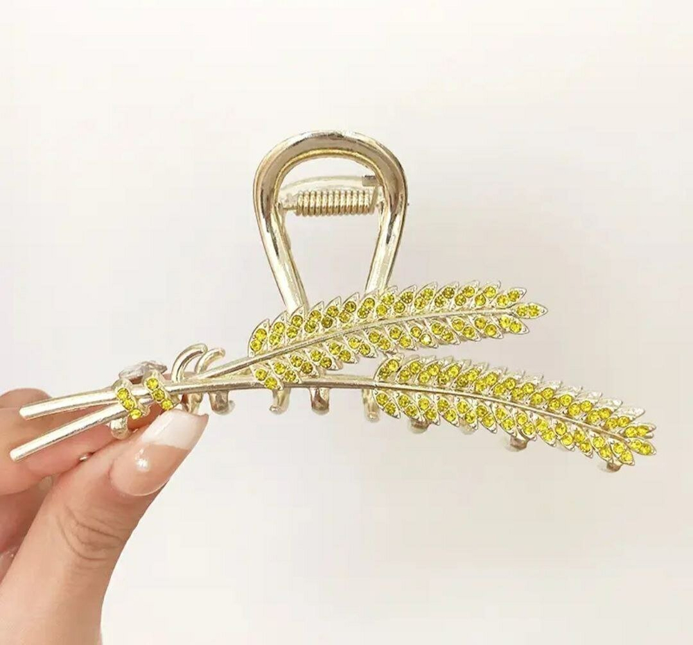 Заколка-краб для волос Колос Цвет золото с желтыми камнями.