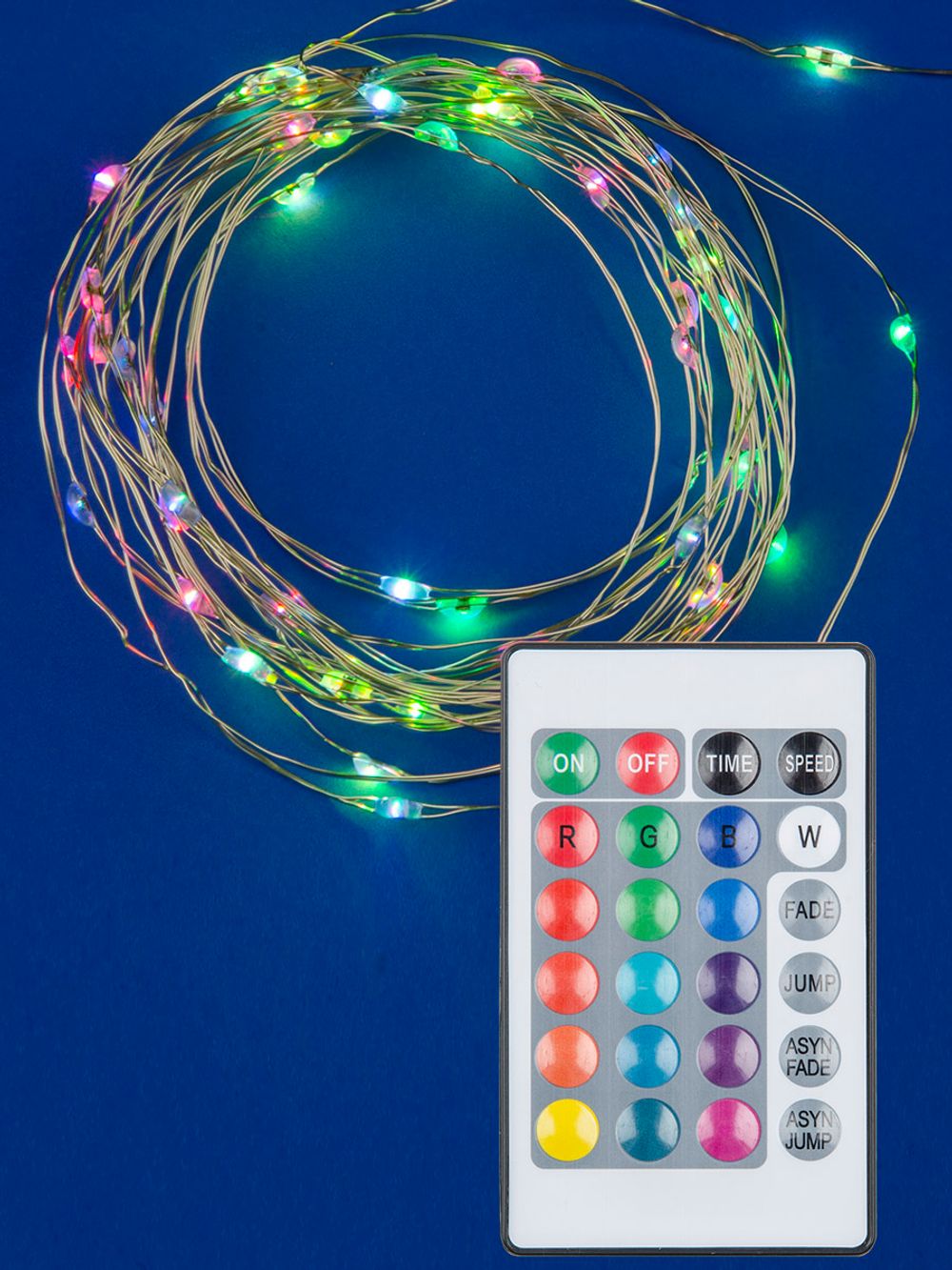 ULD-S0500-050-DTB-3AA-RC RGB IP20 DEW Гирлянда светодиодная Роса на батарейках 3AA не в-к. 5м. 50 светодиодов. RGB свет. Пульт ДУ в-к. Провод прозрачный. TM Uniel