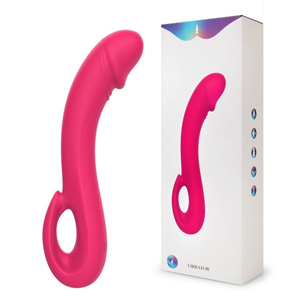 Розовый изогнутый вибромассажер-реалистик 19,4см I-Moon MY-248