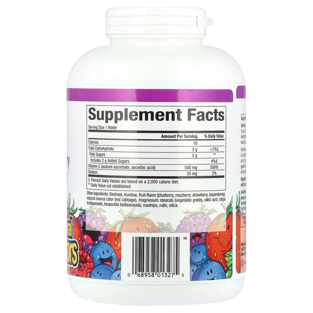 Natural Factors, жевательные таблетки с витамином C, со вкусом фруктов, голубика, малина и бойзенова ягода, 500 мг, 180 жевательных таблеток