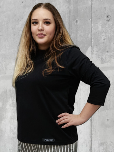 24417 Джемпер женский, рукав 3/4 с нашивкой кулирка черный (60)