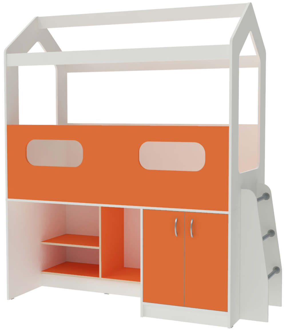 Кровать-чердак КарИВи ДС-12 Белый  Оранжевый