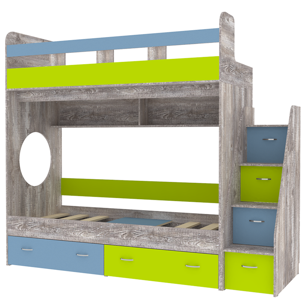 Двухъярусная кровать КарИВи Юниор 1 80х190 Бетон Голубой, Лайм