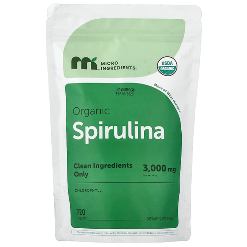 Micro Ingredients, органическая спирулина, 720 таблеток (500 мг в 1 таблетке)