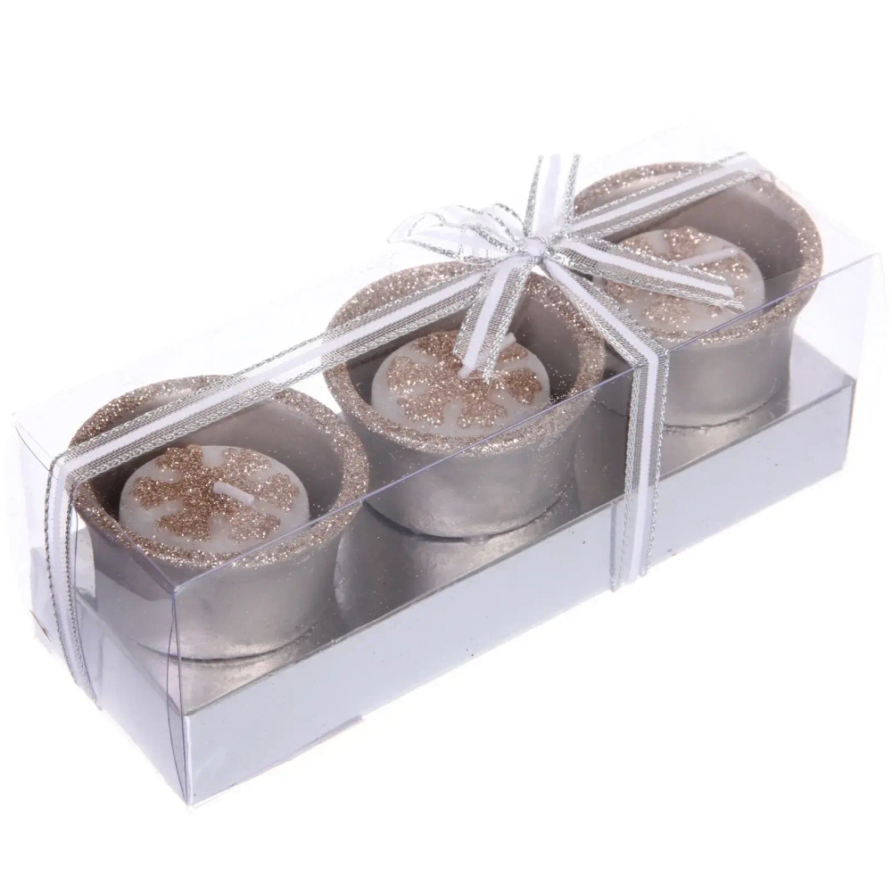 Свечи новогодние «Снежинки» 17*6*6см (набор 3шт), Шампань