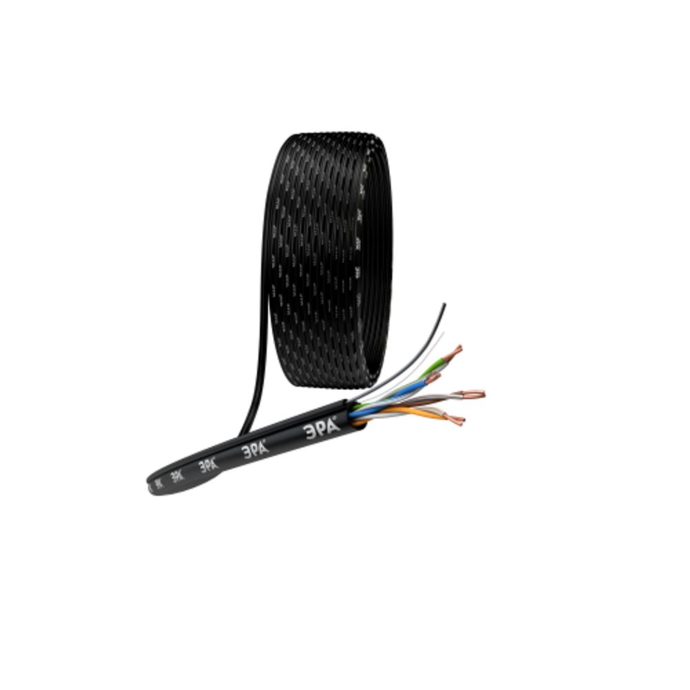 Кабель витая пара ЭРА U/UTP Cat5e 4x2x24 AWG CU PE + ТРОС OUTDOOR 305 м | Электротовары