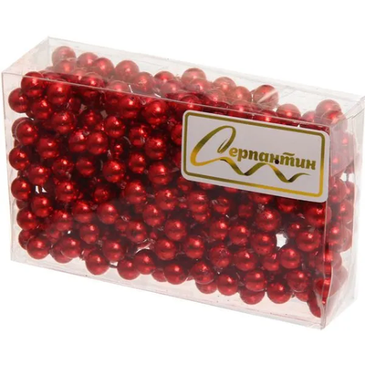 Бусы на елку 2,7м "Шарик" d-6мм, красный (pvc коробка) (Серпантин)