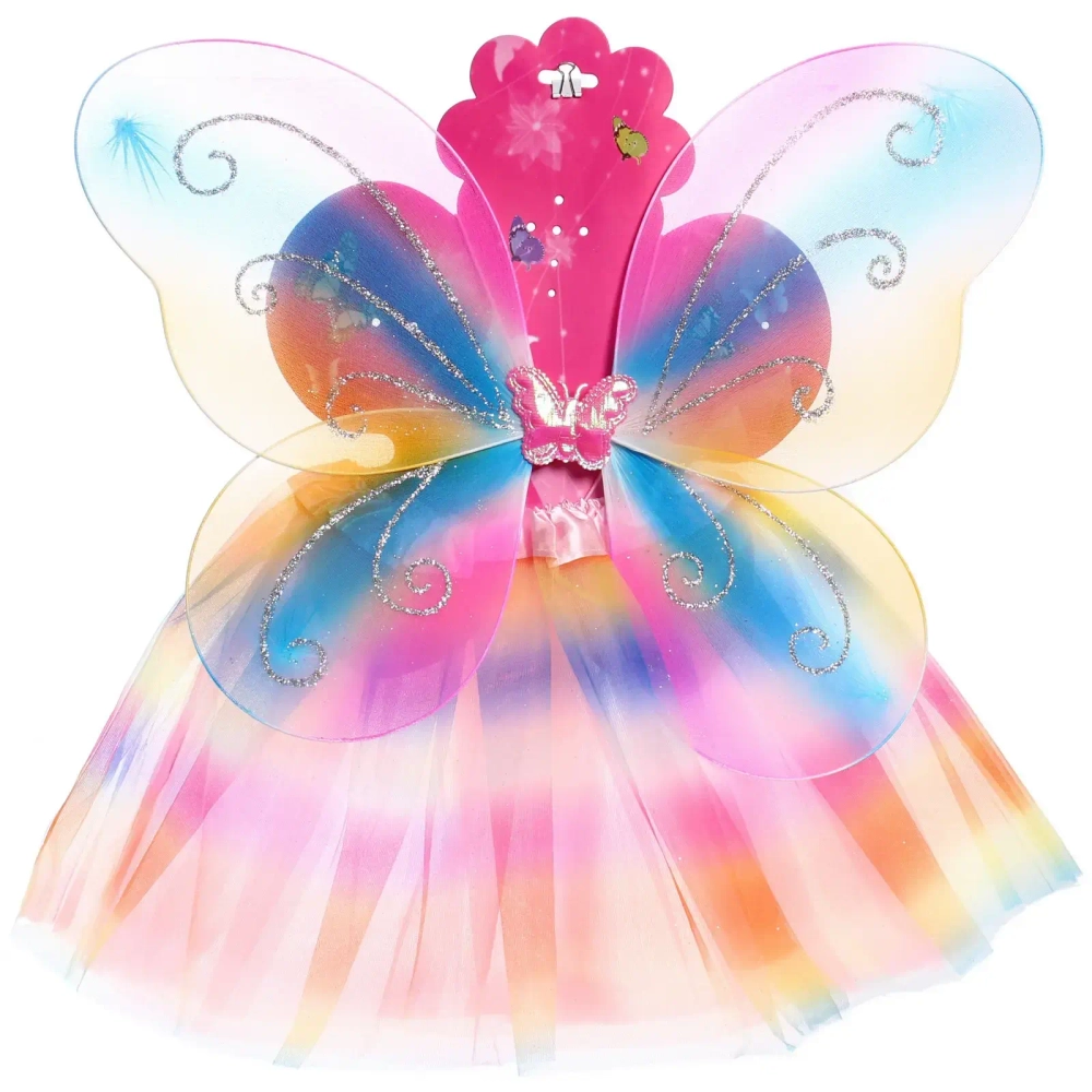 Карнавальный костюм «Радужный окрас» (юбка,крылья,волшебная палочка,ободок)