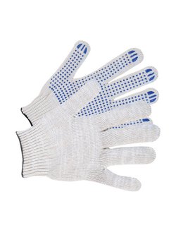 Перчатки х-б 4-х ниточные с ПВХ пачка 10 пар