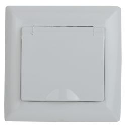 Розетка Intro Solo 4-209-01 2P+E Schuko с крышкой и шторками 16А-250В IP44 СУ белый | Intro Solo