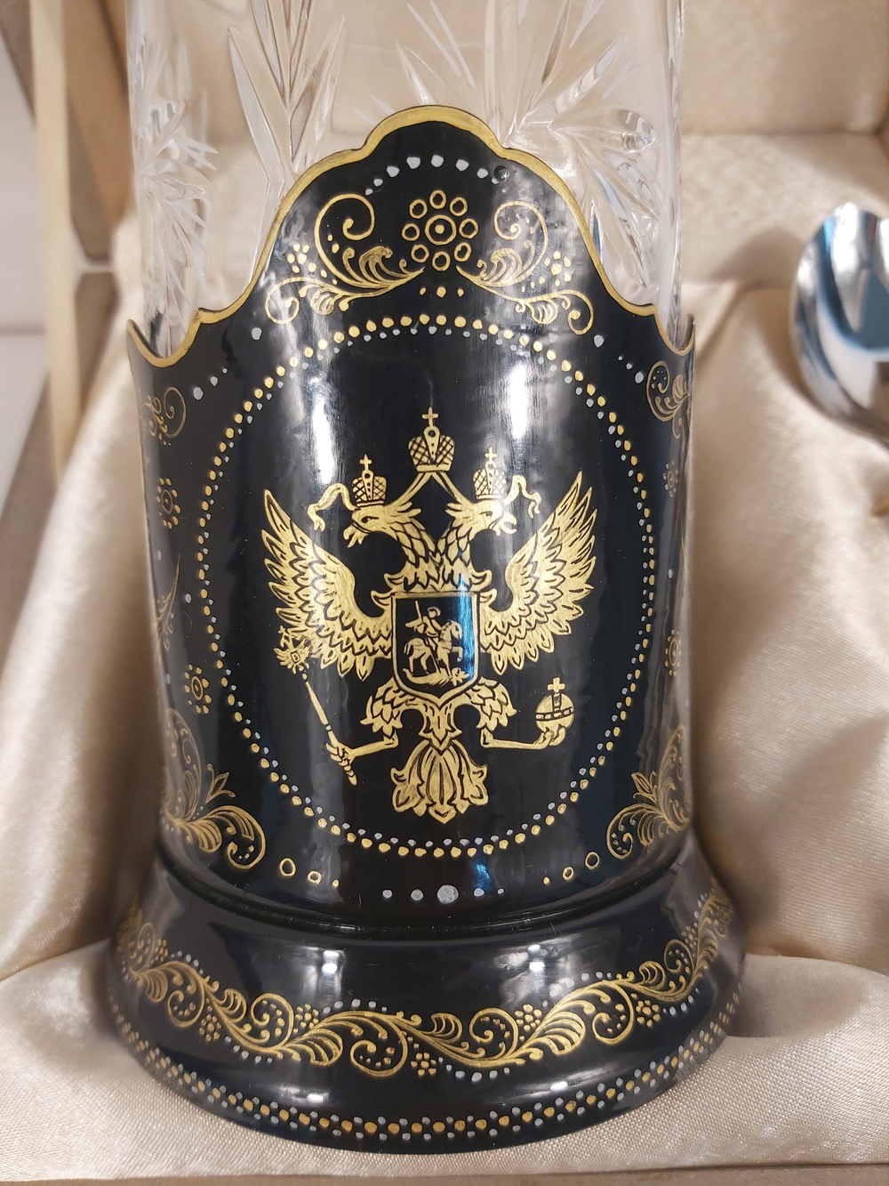 Чайный набор "Герб России" сусальное золото (Ручная роспись Палех)