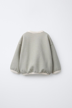 ZARA ТОЛСТОВКА В ТОНКУЮ ПОЛОСКУ, ЭКРЮ/ЗЕЛЕНЫЙ