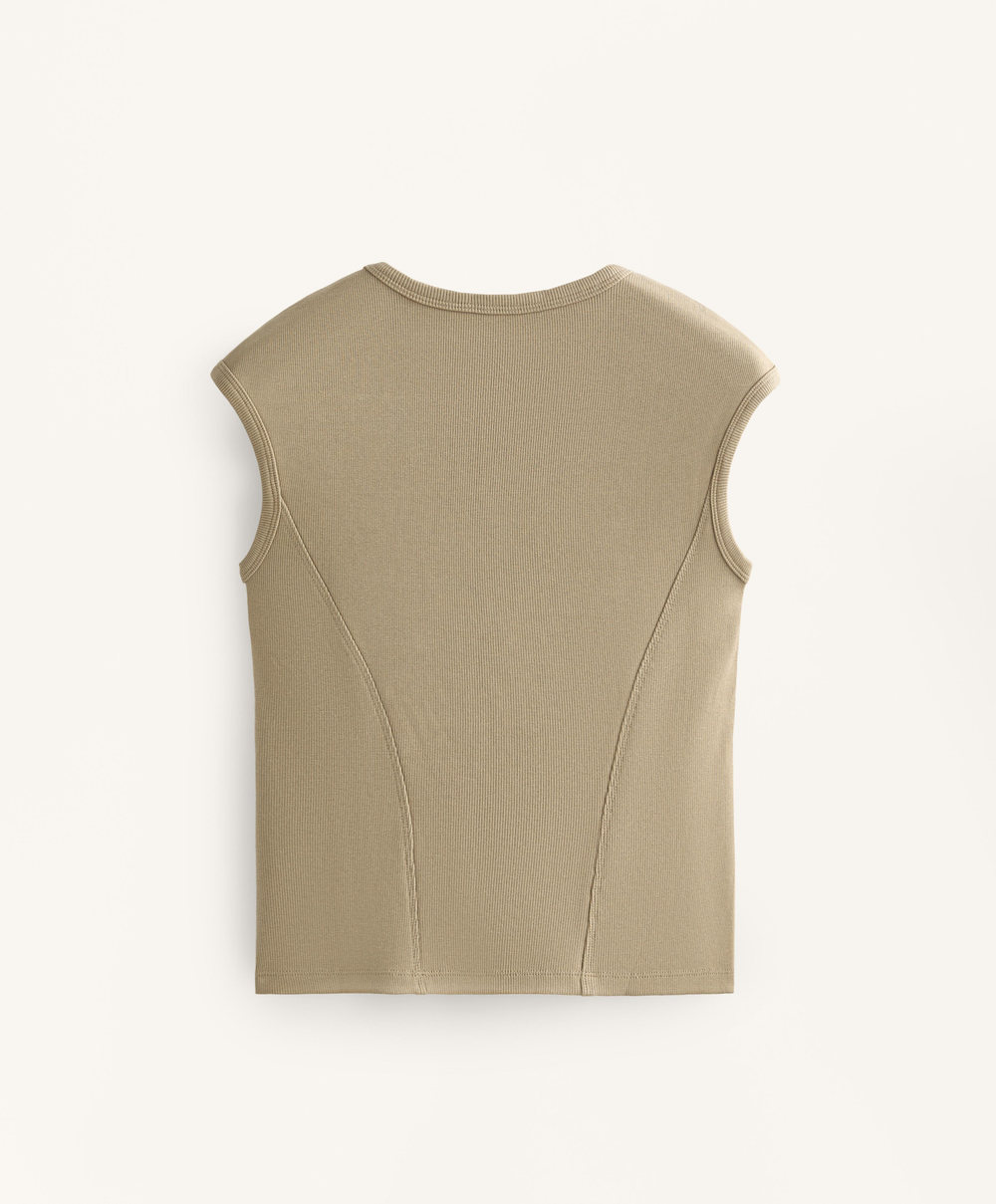 Oysho Футболка с короткими рукавами в рубчик из хлопка и модала, бежево-зеленый