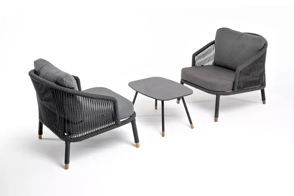 "Верона" лаунж-зона 5-местная плетеная из роупа (веревки), каркас алюминиевый темно-серый, роуп темно-серый