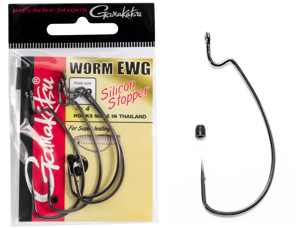 Крючки офсетные Gamakatsu WORM EWG HOOKS SIL STOPPER BLACK №5/0, 4шт.