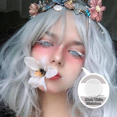 Линзы на Хэллоуин "Слепые" 2 ШТ/ 1 ГОД+ контейнер для линз в подарок /Crazy /Карнавальные/ Цветные/контактные без диоптрий/белые сетка