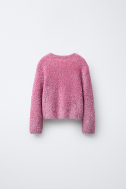 ZARA СВИТЕР ИЗ ВОРСИСТОГО ТРИКОТАЖА С БЛЁСТКАМИ, РОЗОВЫЙ