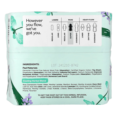 The Honey Pot Company, прокладки с крылышками из 100% органического хлопка, супер, 16 шт.