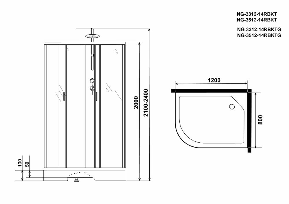 Душевая кабина Niagara Classic 120x80 R NG-3312-14RBKT без гидромассажа