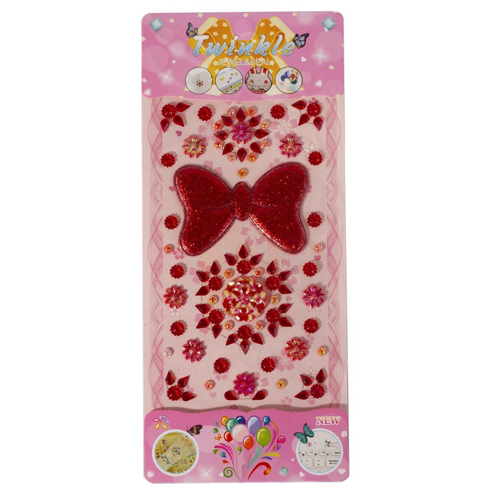 Наклейки-стразы Alingar, акриловые, "Подарочный бант", красный, розовый, фиолетовый, пакет с европодвесом