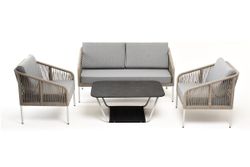"Канны" лаунж-зона 4-местная из роупа со столом "Глория" (серый гранит), каркас алюминиевый светло-серый, роуп серый меланж