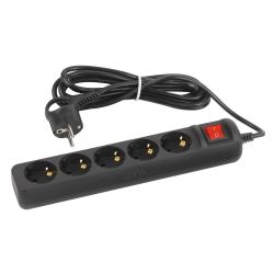 Удлинитель электрический ЭРА UX-5es-3m-B с заземлением с выключателем 5 розеток 3 м ПВС 3x0,75мм2 10А черный | Бытовые удлинители