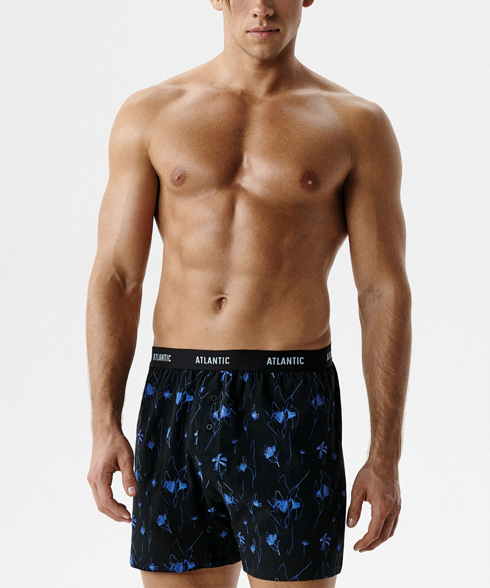 Мужские трусы боксеры Atlantic, набор из 2 шт., хлопок, черный + голубой, 2MBX-093