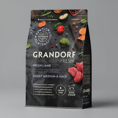 Сухой корм GRANDORF Fresh Dog Adult MED&MAXI Lamb&Sweet Potato для собак средних и крупных пород из свежего мяса ягненка с бататом