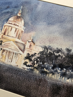 Картина авторская акварельная в паспарту 30х40 см на стену для интерьера "Осенняя ночь в Питере"