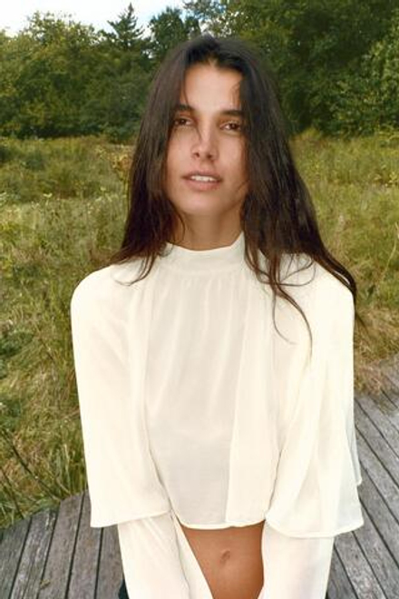 ZARA ТОП ИЗ ЖОРЖЕТА С НАКИДКОЙ, ЭКРЮ