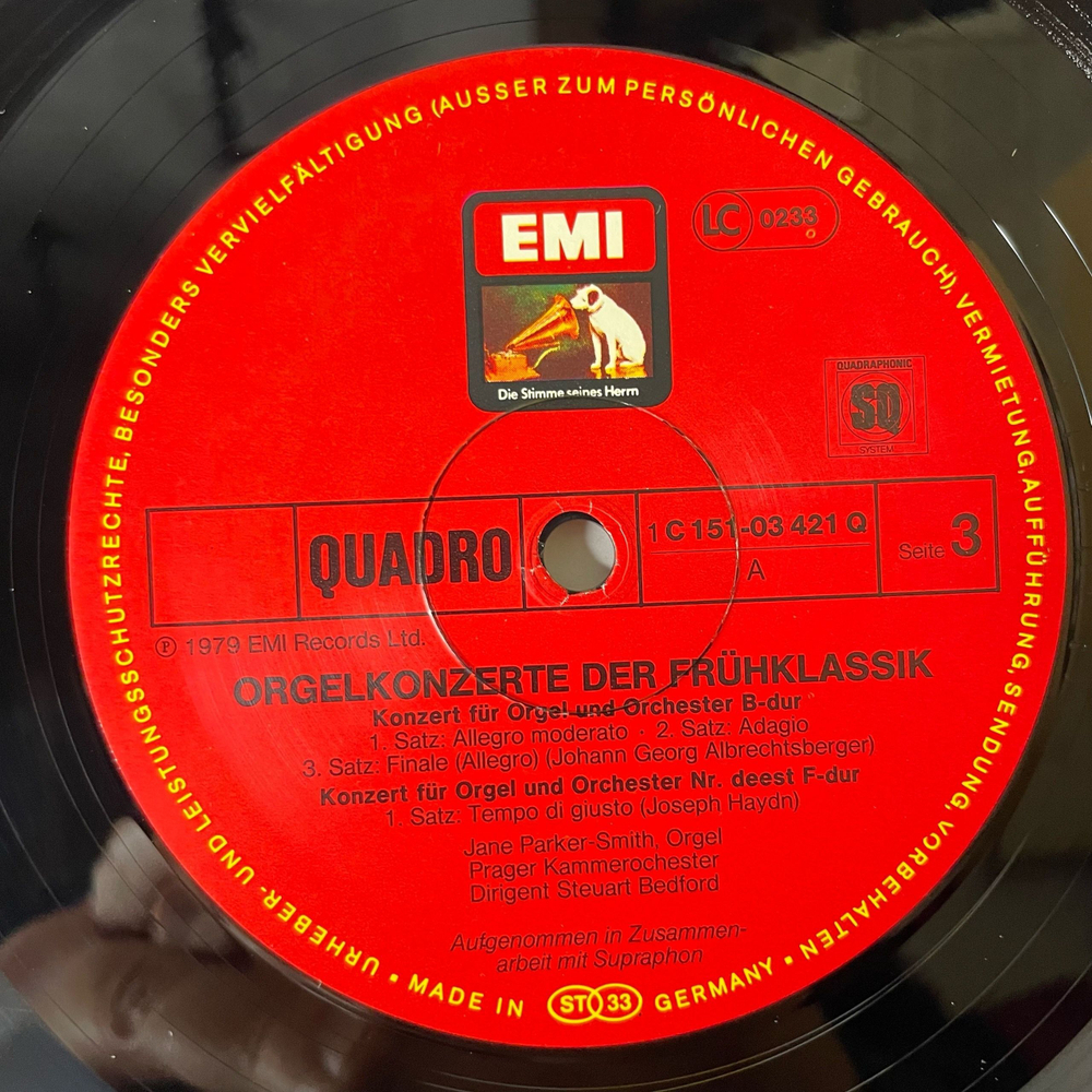 Винтажная виниловая пластинка LP Jane Parker-Smith, Joseph Haydn Гайдн, Orgelkonzerte Der Fruhklassik Ранние Классические Органные Концерты (Германия 1979) Quadraphonic