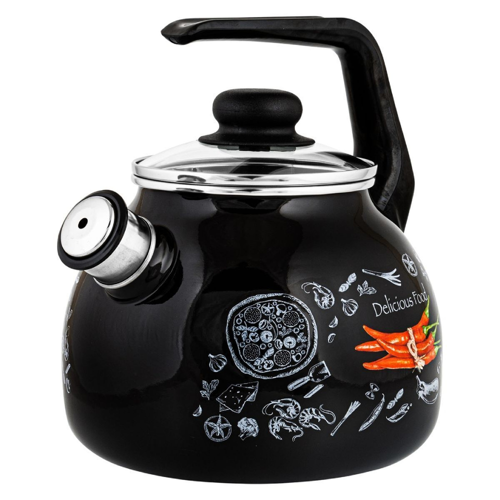 Чайник сталь, эмал, 3 л, свист, ручк пластик, Appetite, Chilli, чер, 4с209я
