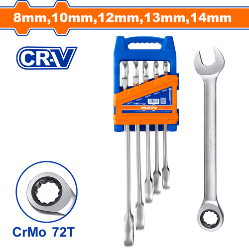 Набор комбинированных ключей с храповиком 5 шт (12/24) WADFOW WSP4205