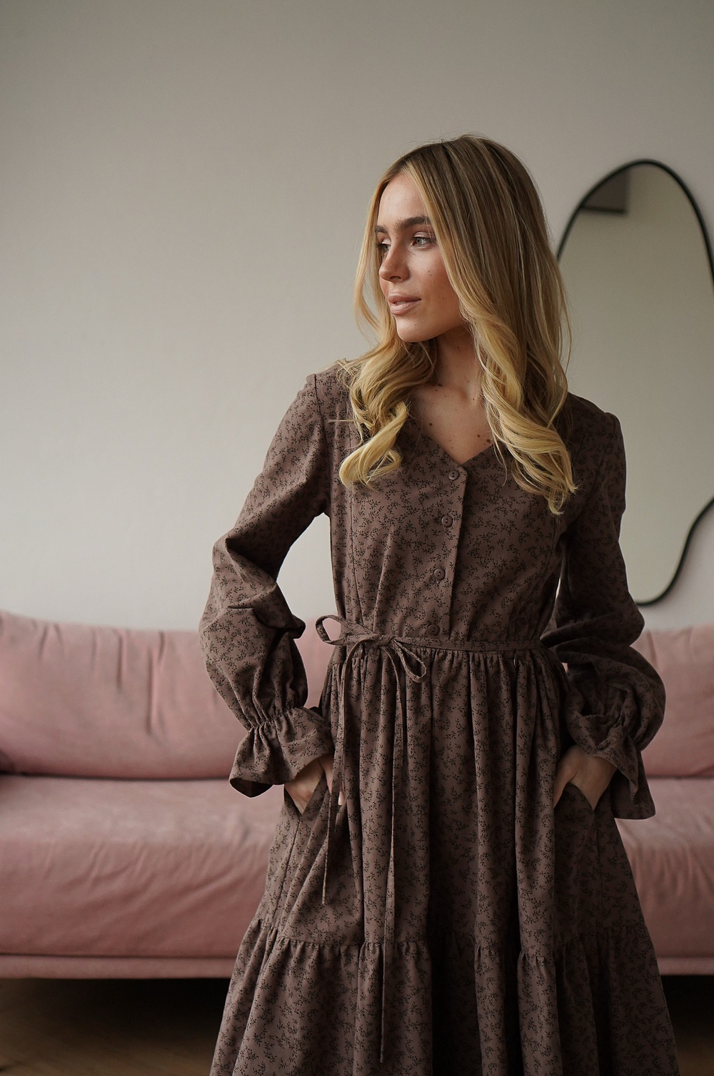 Платье Анастасия из фланели для беременных и кормящих, Мокко с цветами