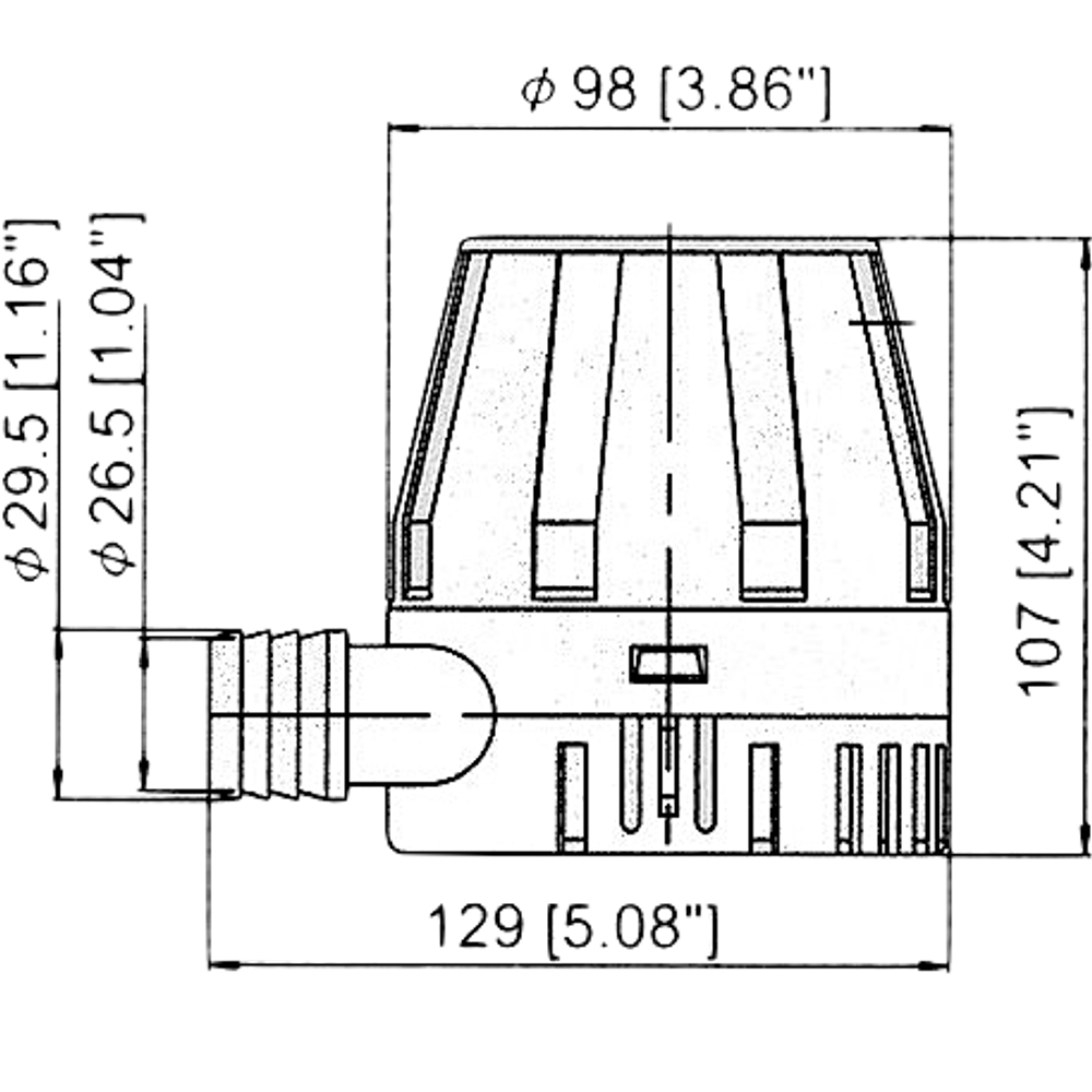 Осушительная помпа TMC-0010301 0900GPH (58л/мин) 12В Dвып.25мм 110005 / 0010301