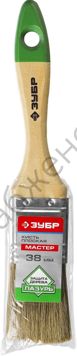 ЗУБР Лазурь 38 мм, 1,5'' светлая смешанная щетина, деревянная ручка, Плоская кисть, МАСТЕР (4-01009-038)