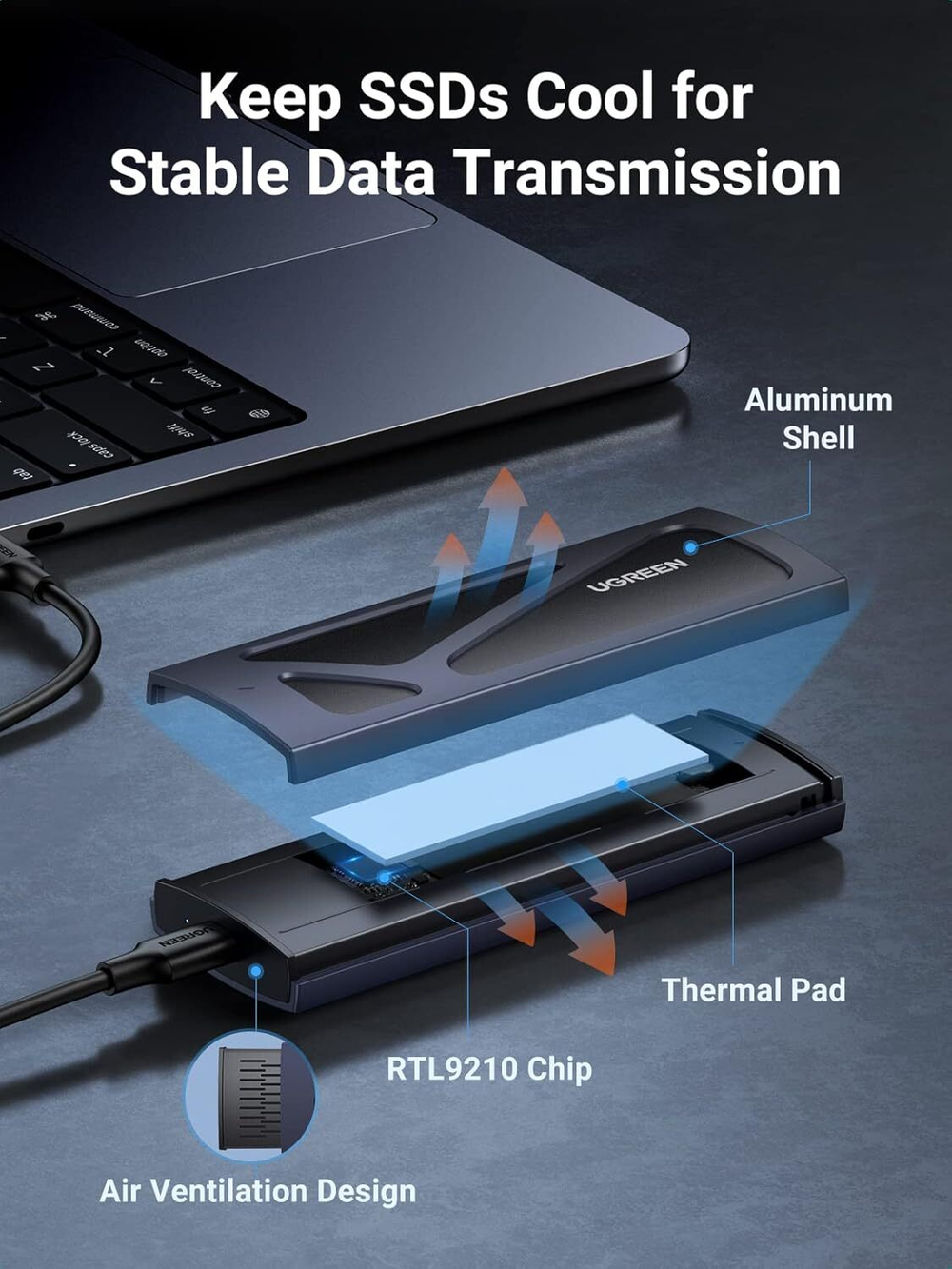 Корпус для установки M.2 SSD накопителя NVME M-Key (USB 3.1 Gen 2) UGREEN 15512