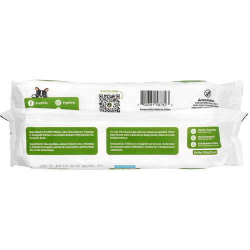 Pogi's Pet Supplies, Салфетки для ухода, без отдушек, 100 свежих салфеток