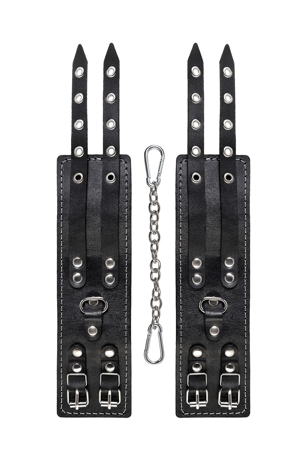 Черные кожаные оковы с двумя ремнями и красной подкладкой (Цвет: черный с красным)